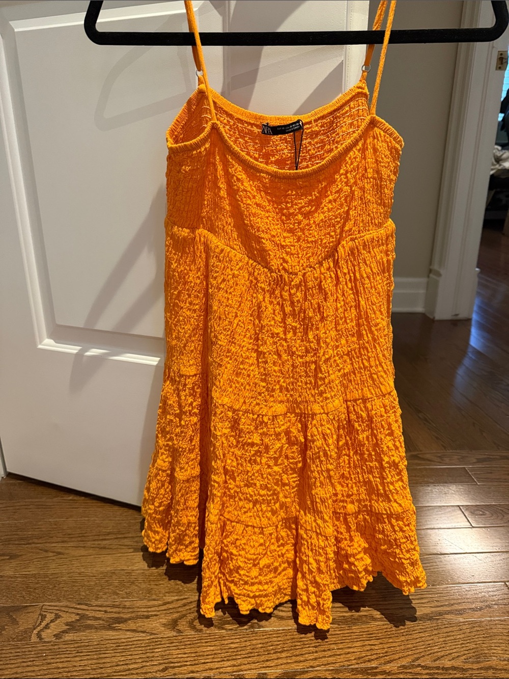 Bright Orange Crinkle Tiered Sundress